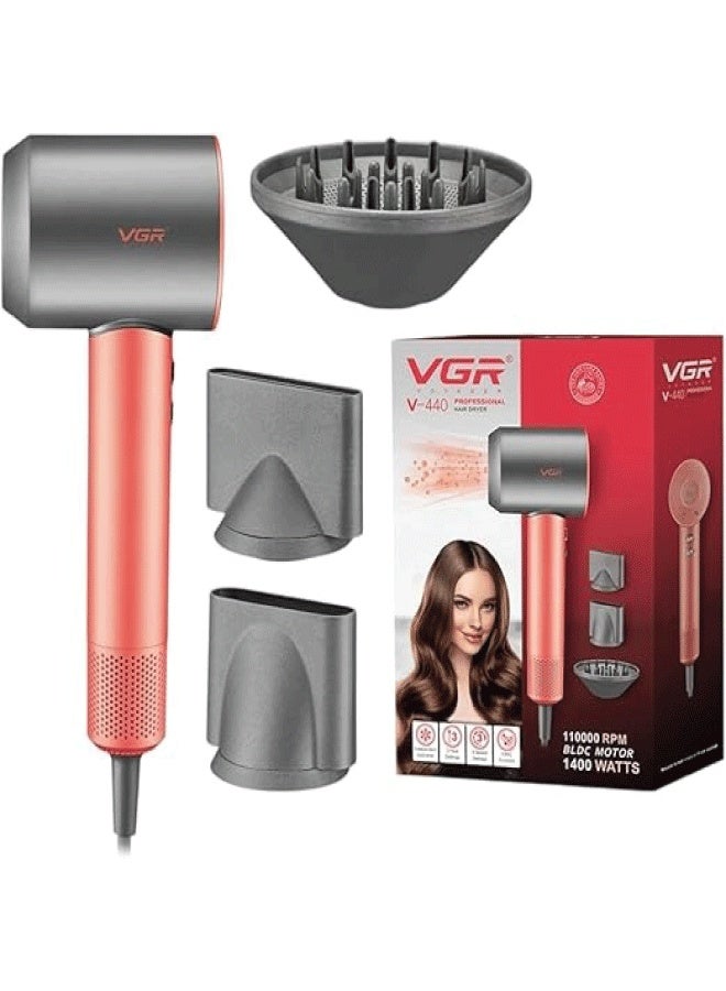 VGR V-440 Professional Hair Dryer & Styler – Brushless DC Motor 110,000 RPM – 1400W – High-Speed Ionic with Overheat Protection Black / Red - Image 1