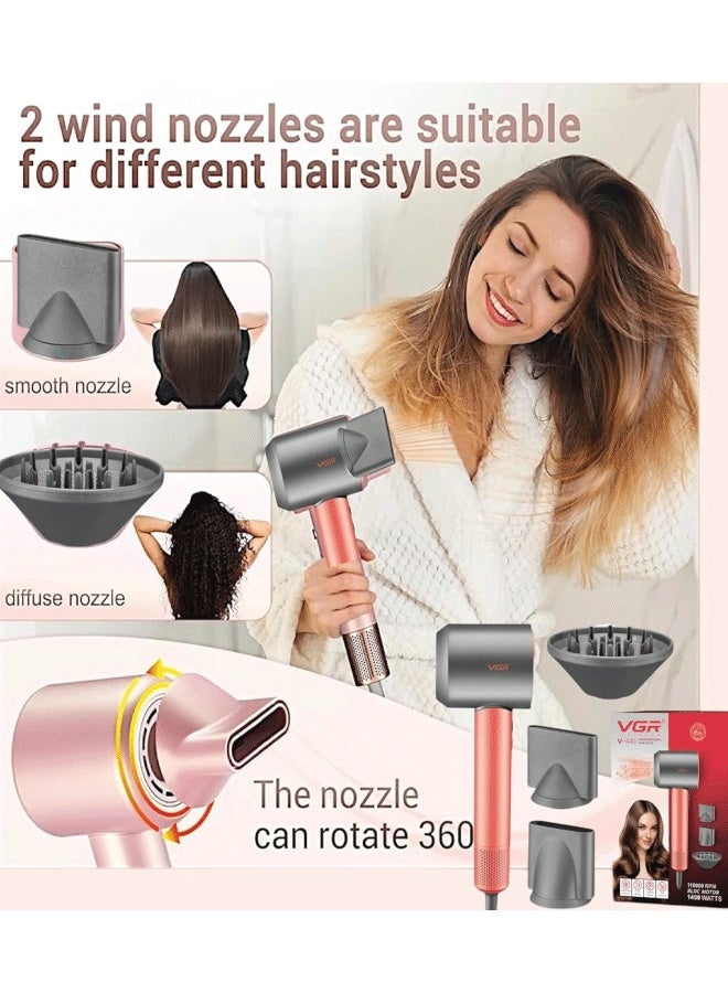 VGR V-440 Professional Hair Dryer & Styler – Brushless DC Motor 110,000 RPM – 1400W – High-Speed Ionic with Overheat Protection Black / Red - Image 4