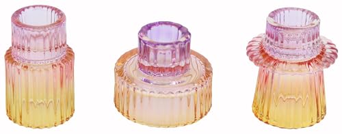 Vixdonos Glass Candlestick Holders Tealight Candle Holders for Table Centerpieces Wedding Decor and Dinner Party 3 Pcs PurplePinkYellow - Image 1