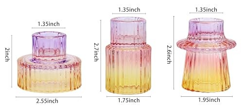 Vixdonos Glass Candlestick Holders Tealight Candle Holders for Table Centerpieces Wedding Decor and Dinner Party 3 Pcs PurplePinkYellow - Image 3
