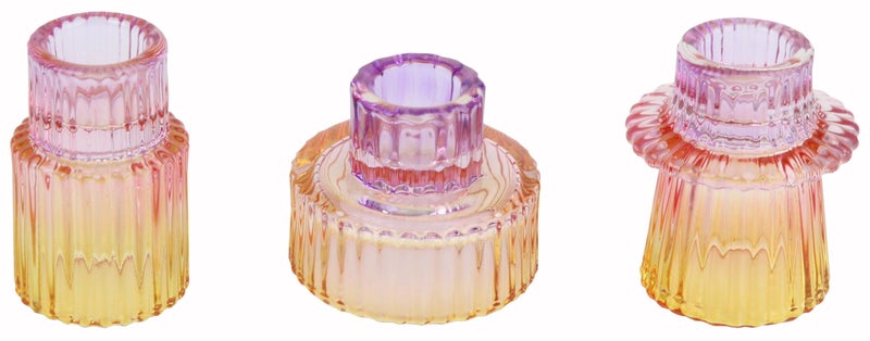 Vixdonos Glass Candlestick Holders Tealight Candle Holders for Table Centerpieces Wedding Decor and Dinner Party 3 Pcs PurplePinkYellow - Image 2