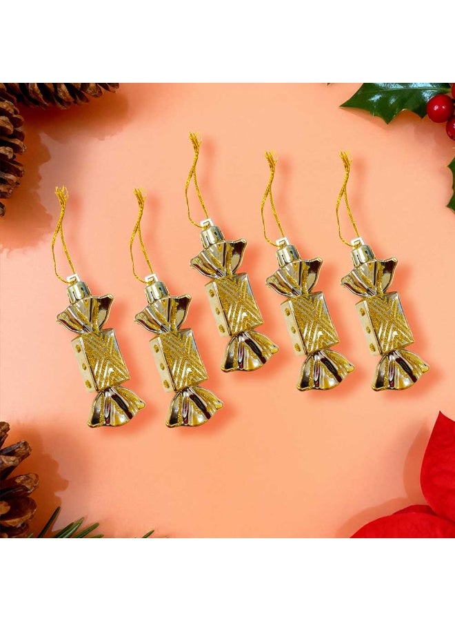 Trentor مجموعة زينة حلوى شجرة عيد الميلاد 5 قطع باللون الذهبي (7 سم) - Image 1