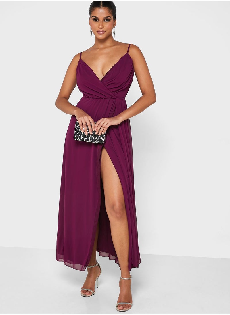 Strappy A-Line Dress With Slit