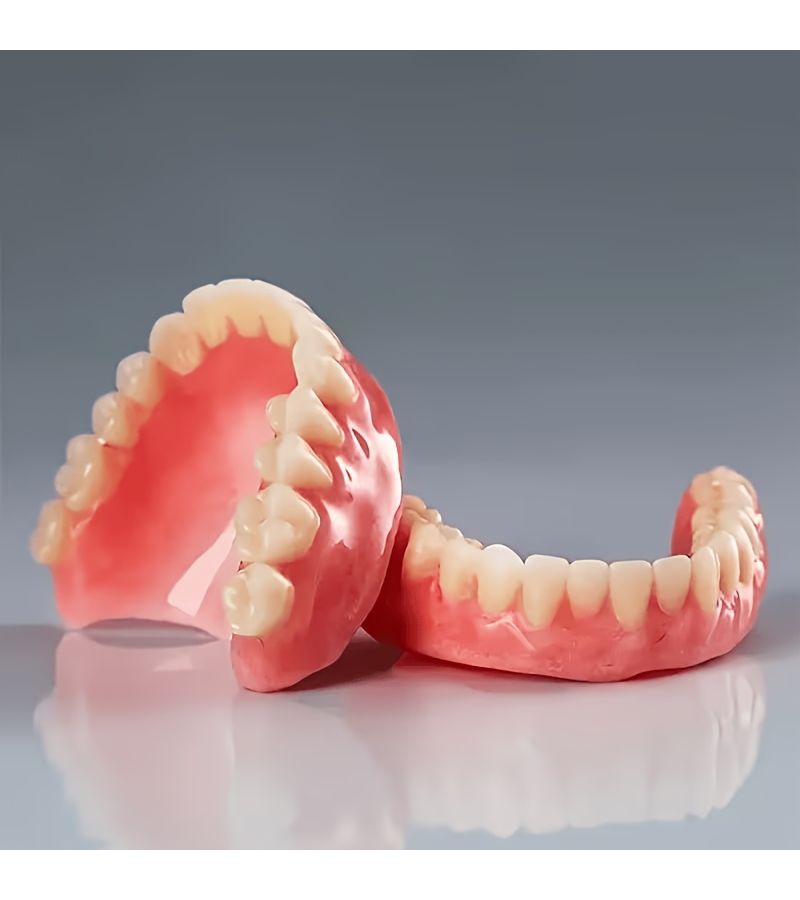 Full Denture Set for Seniors Red White Upper Lower Elastic Fit Comfortable Wear - Image 1