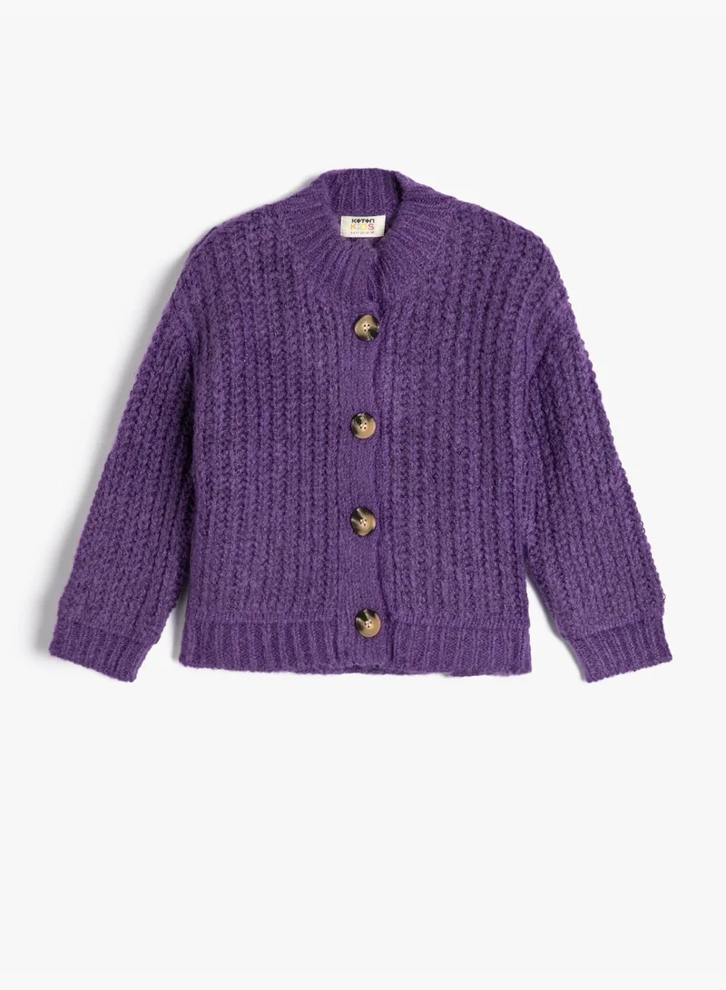 كوتون Knit Cardigan Long Sleeve Button Closure Round Collar