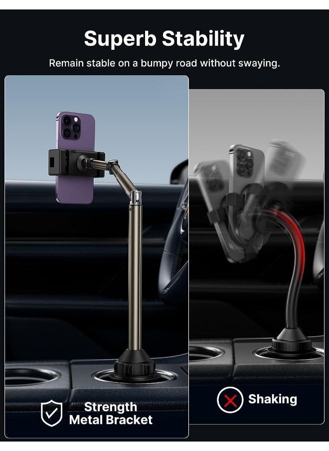 JSAUX - JSAUX Cup Holder Phone Mount for Car/Truck, Metal Long-Arm Ultra Stable Durable Phone Holder Car Cupholder Adjustable Cup Cell Phone Holder for Car Compatible with iPhone, Samsung Galaxy, Google Pixel - Image 1
