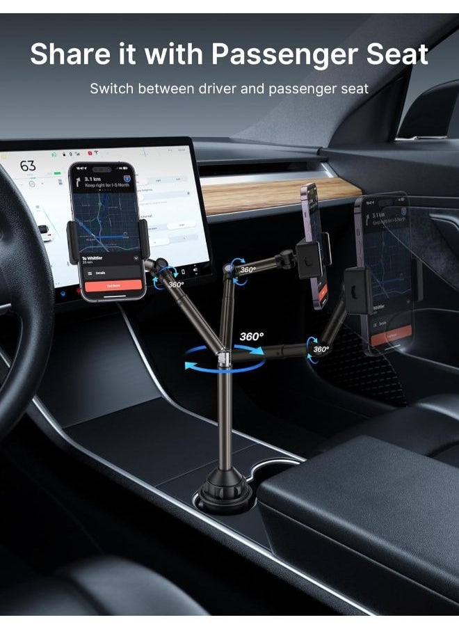 JSAUX - JSAUX Cup Holder Phone Mount for Car/Truck, Metal Long-Arm Ultra Stable Durable Phone Holder Car Cupholder Adjustable Cup Cell Phone Holder for Car Compatible with iPhone, Samsung Galaxy, Google Pixel - Image 1
