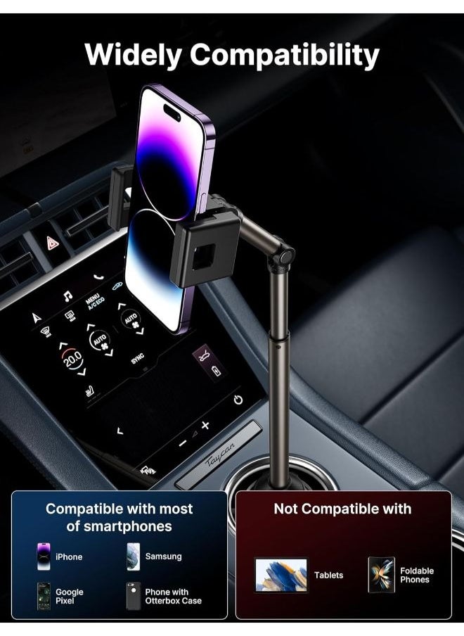 JSAUX - JSAUX Cup Holder Phone Mount for Car/Truck, Metal Long-Arm Ultra Stable Durable Phone Holder Car Cupholder Adjustable Cup Cell Phone Holder for Car Compatible with iPhone, Samsung Galaxy, Google Pixel - Image 1