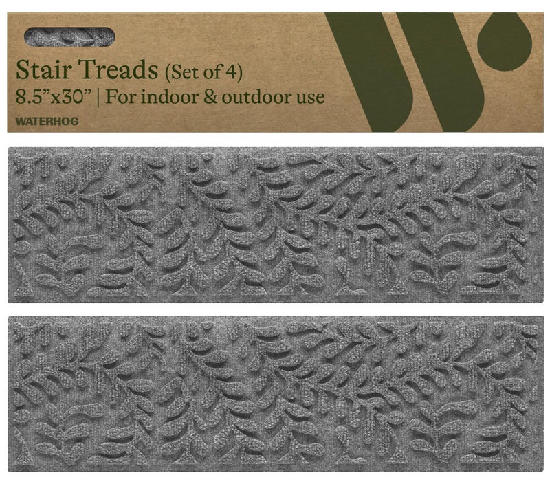Waterhog Stair Treads (Set of 4) â€“ 8 1/2 x 30 Inches, Durable,Water-Trapping, Indoor/Outdoor Floor Covering, Boxwood Collection â€“ Made in USA, Medium Grey - Image 2