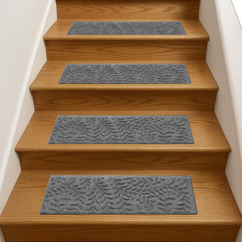 Waterhog Stair Treads (Set of 4) â€“ 8 1/2 x 30 Inches, Durable,Water-Trapping, Indoor/Outdoor Floor Covering, Boxwood Collection â€“ Made in USA, Medium Grey - Image 3