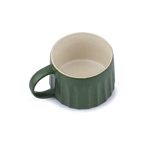 Shay Ceramic Line Cappuccino Cup, Set of 2, Rustic Green, 300ml | Cappuccino Cup | Matte Finish | Large Cup for Coffee | Premium Stoneware Coffee Cup | Microwave Safe (Line Cappuccino - Rustic Green) - Image 4