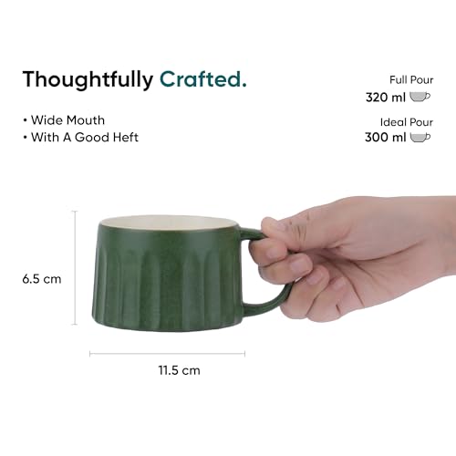 Shay Ceramic Line Cappuccino Cup, Set of 2, Rustic Green, 300ml | Cappuccino Cup | Matte Finish | Large Cup for Coffee | Premium Stoneware Coffee Cup | Microwave Safe (Line Cappuccino - Rustic Green) - Image 3