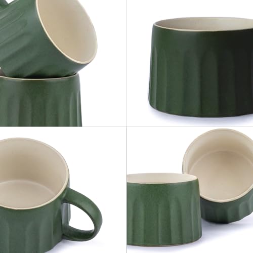 Shay Ceramic Line Cappuccino Cup, Set of 2, Rustic Green, 300ml | Cappuccino Cup | Matte Finish | Large Cup for Coffee | Premium Stoneware Coffee Cup | Microwave Safe (Line Cappuccino - Rustic Green) - Image 5