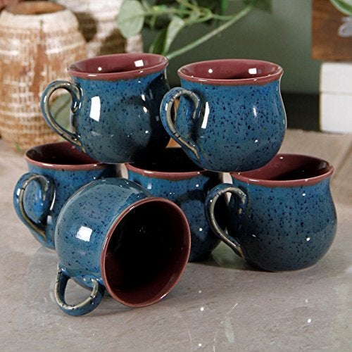Caffeine Ceramic Handmade Stoneware Blue Crackle Tea Cup (Set of 6 Pcs. Microwave & Dishwasher Safe) - Image 1
