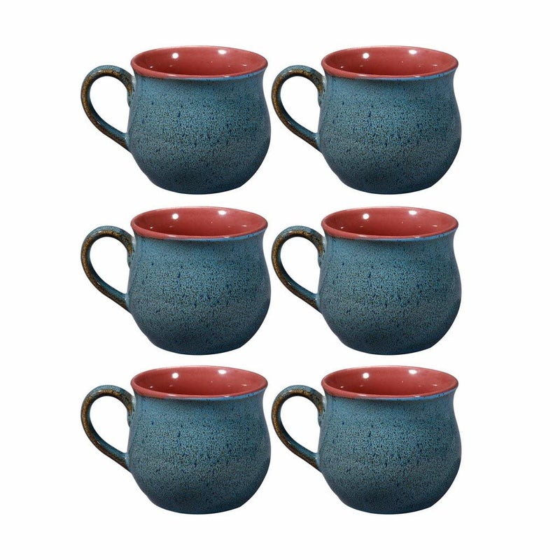 Caffeine Ceramic Handmade Stoneware Blue Crackle Tea Cup (Set of 6 Pcs. Microwave & Dishwasher Safe) - Image 2