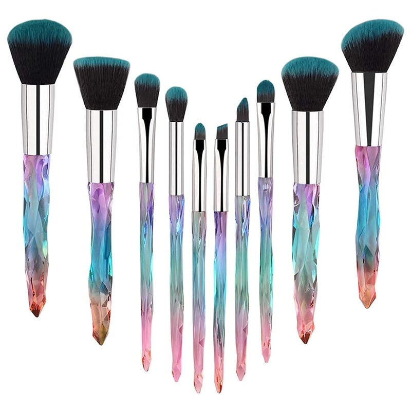 Foxelli Makeup Brushes Eye Shadow Highlight Blue Unicorn Brush Kit For Concealer Cosmetic Brush Set Crystal Handle Colorful Professional Diamond Cosmetic Brush Set For Kabuki Concealer Face Powder Crystal - Image 1