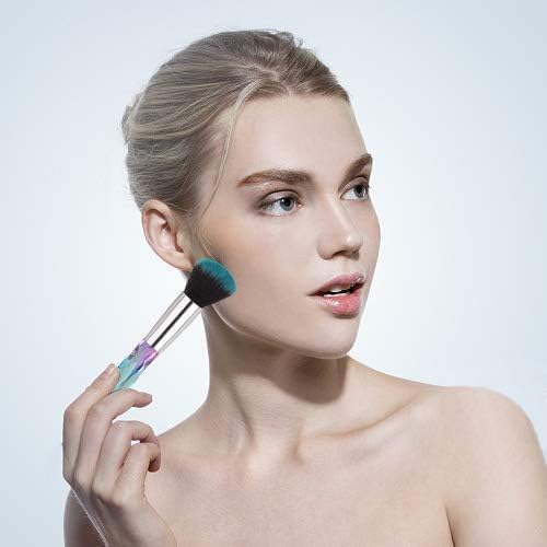 Foxelli Makeup Brushes Eye Shadow Highlight Blue Unicorn Brush Kit For Concealer Cosmetic Brush Set Crystal Handle Colorful Professional Diamond Cosmetic Brush Set For Kabuki Concealer Face Powder Crystal - Image 2