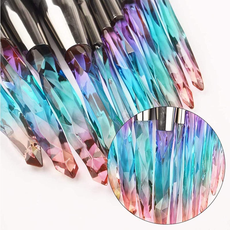 Foxelli Makeup Brushes Eye Shadow Highlight Blue Unicorn Brush Kit For Concealer Cosmetic Brush Set Crystal Handle Colorful Professional Diamond Cosmetic Brush Set For Kabuki Concealer Face Powder Crystal - Image 5