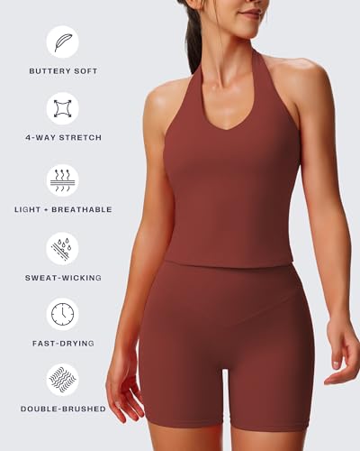 Aoxjox Women's Sleeveless Hailey Halter Tank Tops Workout Athletics Gym Yoga Curve Longline Crop Top (Burgundy, Small) - Image 4