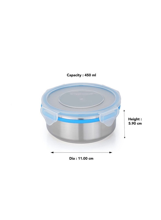 STEELLOCK Stainless Steel Container/Dabba with 4 Side Clip Lock see through Lid for Office & School Use/Food Grade/Air Tight/Easy to Carry/Leak Proof (SL-1301-3pcs X 450 ml, Blue) - Image 3