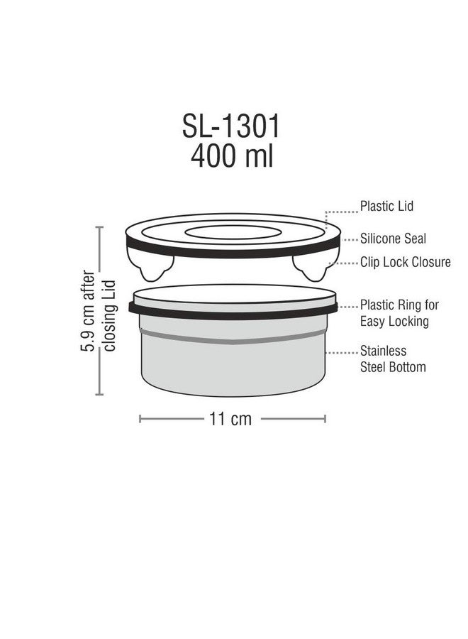 STEELLOCK Stainless Steel Container/Dabba with 4 Side Clip Lock see through Lid for Office & School Use/Food Grade/Air Tight/Easy to Carry/Leak Proof (SL-1301-3pcs X 450 ml, Blue) - Image 4