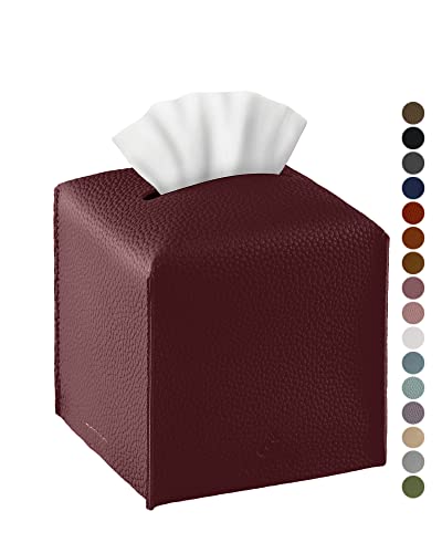 Jeethemy Tissue Box Cover Jeethemy Square PU Leather Tissue Box Holder Modern Tissue Case Facial Paper Organizer Dispenser5X5X5Single Wine - Image 1
