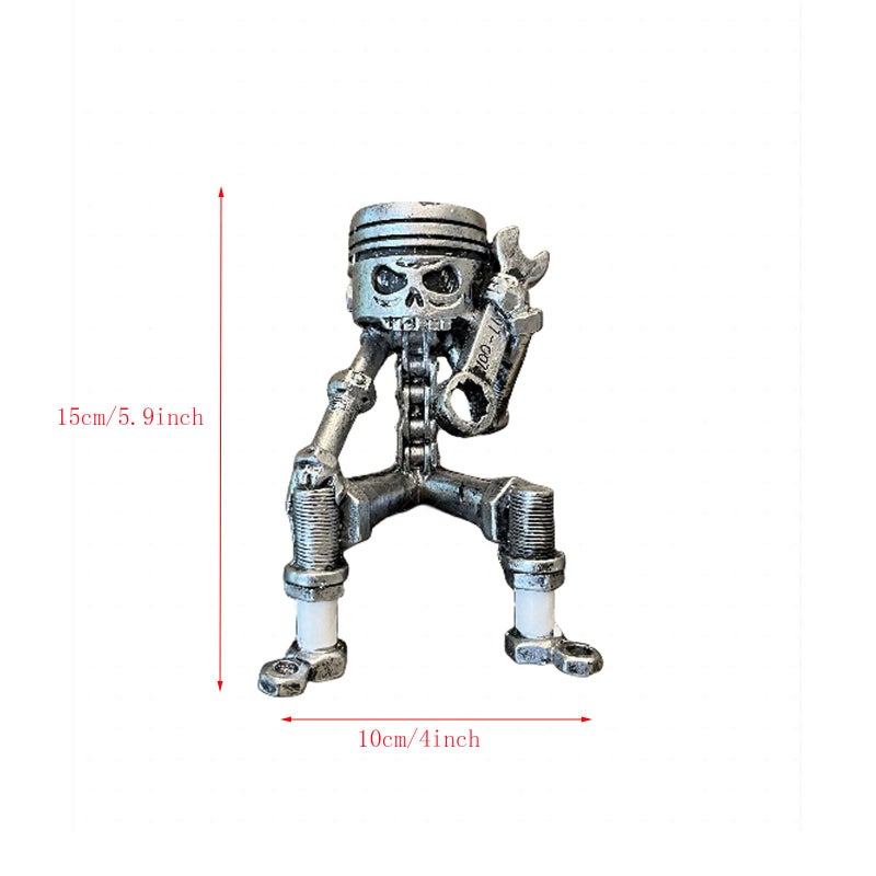 Yurtziru 1Pcs Carved Piston Skull Face Sculpture Skull Face Art Statue Resin Statue Gear Base Car Enthusiast Office Home Decoration (Style 3) - Image 2