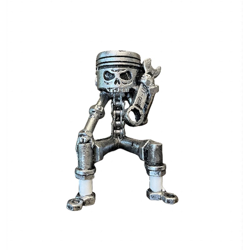 Yurtziru 1Pcs Carved Piston Skull Face Sculpture Skull Face Art Statue Resin Statue Gear Base Car Enthusiast Office Home Decoration (Style 3) - Image 1