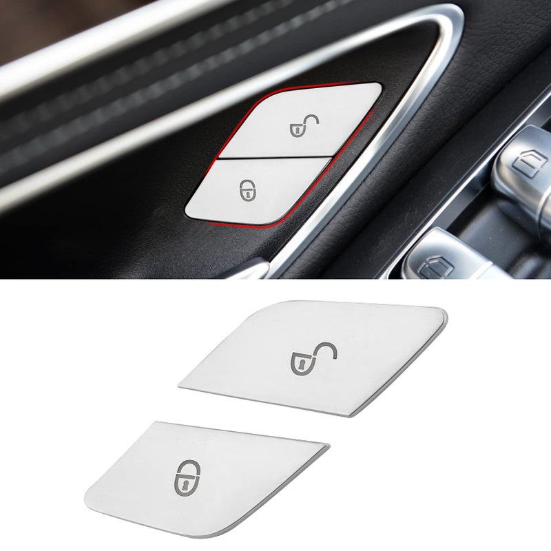 Jaronx Compatible with Mercedes Benz Door Lock Button Cover, Left Driver Chrome Side Door Lock Unlock Control Switch Buttons Covers Sticker for Mercedes C-Class W205/ E-Class W213/ GLC X253/ S W222 - Image 1