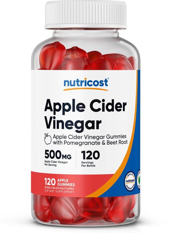 Nutricost Apple Cider Vinegar 500mg, 120 Gummies, Apple Flavored - Gluten Free, Non-GMO, No Corn Syrup - Image 1