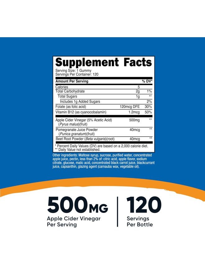 Nutricost Apple Cider Vinegar 500mg, 120 Gummies, Apple Flavored - Gluten Free, Non-GMO, No Corn Syrup - Image 2