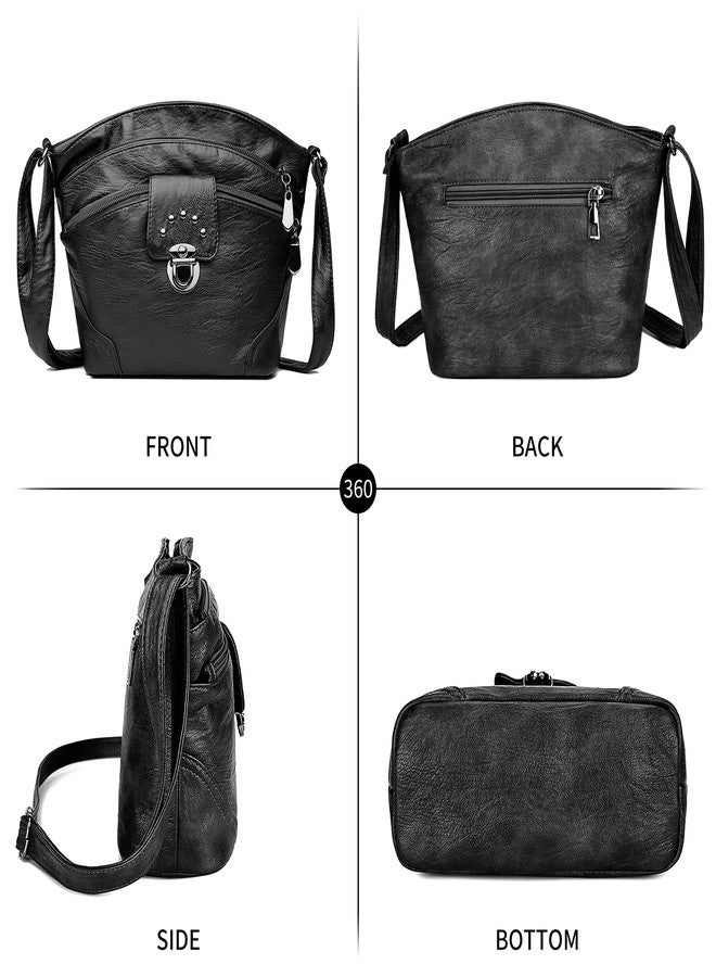 WITERY Small Crossboby Purses for Women - Lightweight PU Leather Triple Zipper Crossbody Bag Shoulder Bag with Adjustable Strap, Ladies Vintage Multi Pocket Travel Purse Handbags - Image 3