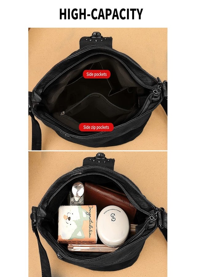 WITERY Small Crossboby Purses for Women - Lightweight PU Leather Triple Zipper Crossbody Bag Shoulder Bag with Adjustable Strap, Ladies Vintage Multi Pocket Travel Purse Handbags - Image 4