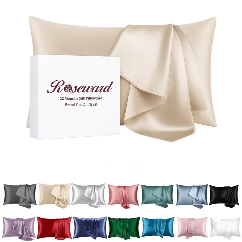 Beige Silk Pillow Cases with Zipper Made in USA Real Silk Pillowcase for Acne Prone Skin Standard Size 6A Grade Pure 22 Momme 1 Pc 20x26 Standard Beige