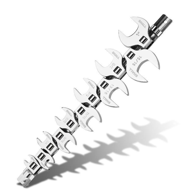 SHALL 3/8" Crows Foot Wrench Set, 11-Piece SAE Crowfoot Wrench Set with Clip-on Organizer, 3/8"-1", Tools for Mechanics, Access Fasteners in Tight Spaces - Image 1