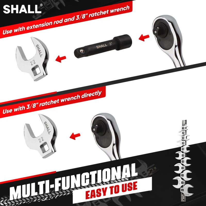 SHALL 3/8" Crows Foot Wrench Set, 11-Piece SAE Crowfoot Wrench Set with Clip-on Organizer, 3/8"-1", Tools for Mechanics, Access Fasteners in Tight Spaces - Image 3