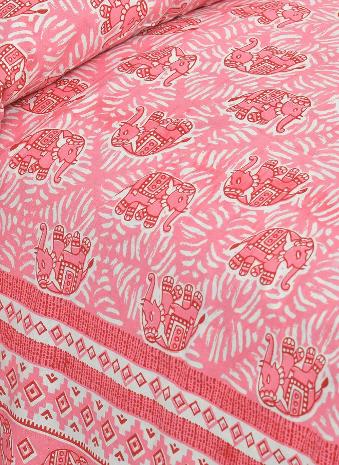CLOTHOLOGY CLOTHOLOGY Pink Ethnic Motifs Pure Cotton 180 TC King Fine Bedsheet with 2 Pillow Covers