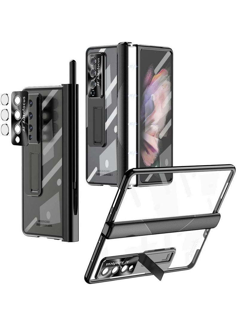 سيوسي جراب هاتف للحماية المفصلية لهاتف Samsung Galaxy Z Fold 4 ، جراب Z Fold 4 حامل قلم S طلاء شفاف للكمبيوتر الشخصي مزود بمسند زجاجي أمامي شامل جراب شامل لهاتف Samsung Z Fold 4 5G (أسود) - Image 1