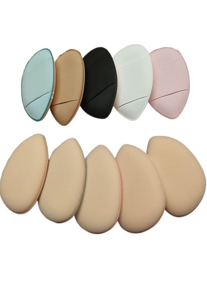 Ebonee 10 Pack Finger Powder Puff with Finger Holder Strap, Mini Fingertip Makeup Sponge Pad for Liquid Foundation, Cream, Concealer, Eye Shadow, Wet Dry Beauty Makeup Tools (5 Color) - Image 2