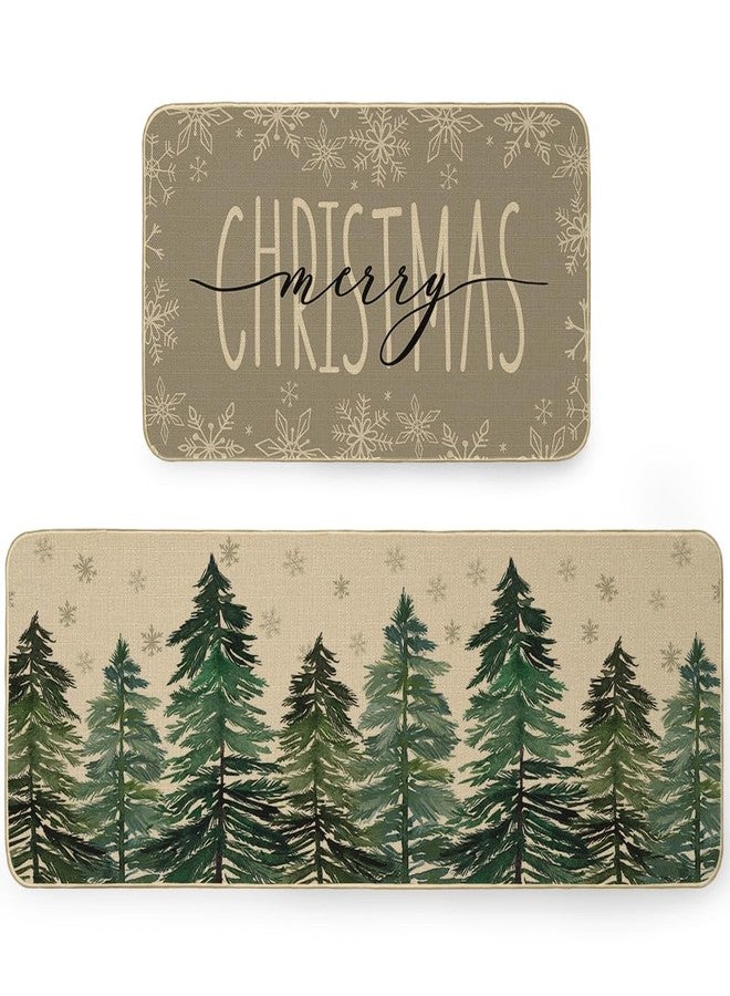 ARKENY Xmas Kitchen Mats Set of 2,Winter Christmas Tree Print Rugs,Home Decor Floor Mat, Non-Slip Absorbent Door Mat - 17x29 and 17x47 Inch AKM005 - Image 1