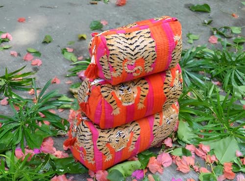 INDACORIFY Tiger Print Makeup Bag Set of 3 Pieces Indian Cotton Toiletry Bag Make up Pouch Travel Bag Quilted Wash Bag Shaving Cotton Cosmetic Kit - Image 5