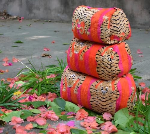 INDACORIFY Tiger Print Makeup Bag Set of 3 Pieces Indian Cotton Toiletry Bag Make up Pouch Travel Bag Quilted Wash Bag Shaving Cotton Cosmetic Kit - Image 3