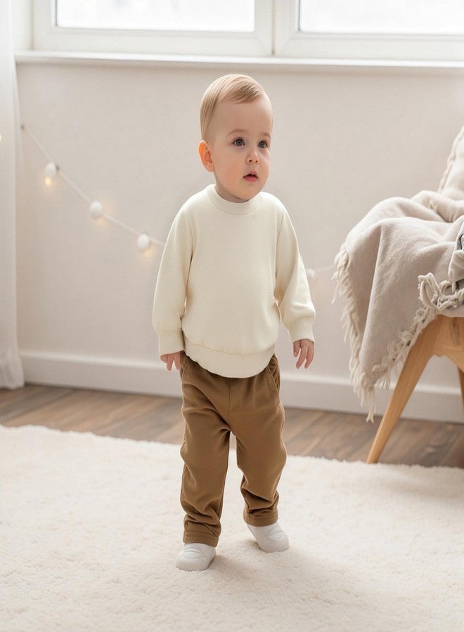 Mubineo Toddler Baby Boy Clothes Girl Basic Plain Sweatshirt Long Sleeve Shirts Kids Fall Winter Sweat Shirt Tops (Beige, 3-4 Years) - Image 2