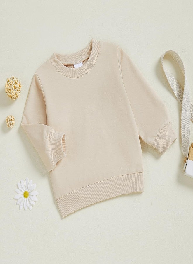 Mubineo Toddler Baby Boy Clothes Girl Basic Plain Sweatshirt Long Sleeve Shirts Kids Fall Winter Sweat Shirt Tops (Beige, 3-4 Years) - Image 3