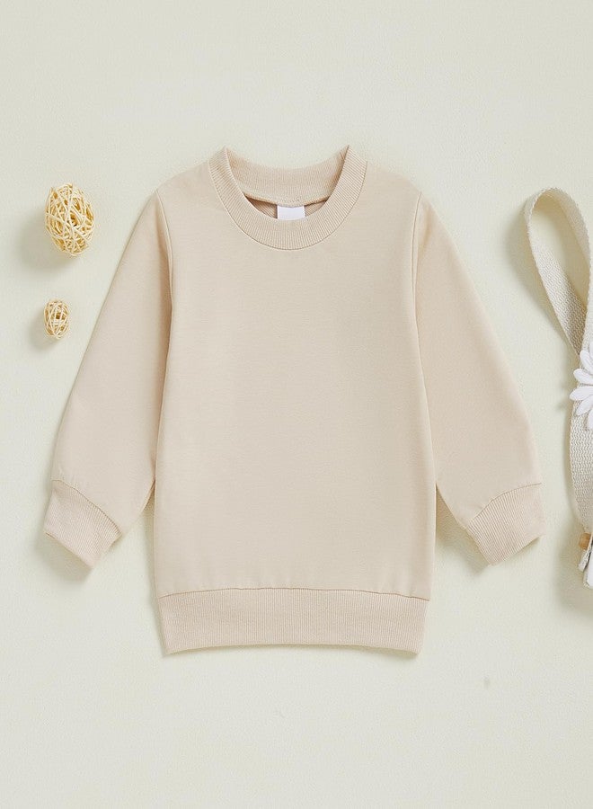 Mubineo Toddler Baby Boy Clothes Girl Basic Plain Sweatshirt Long Sleeve Shirts Kids Fall Winter Sweat Shirt Tops (Beige, 3-4 Years) - Image 5