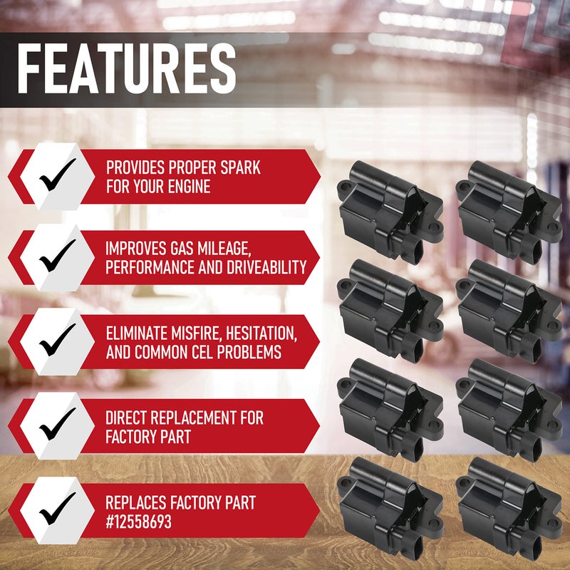 AA Ignition Ignition Coil Pack Set of 8 - Replaces 12558693, GN10298, C1208, D581 - Compatible with Cadillac, Chevy & GMC - Escalade, Silverado, Avalanche, Express 3500, Suburban, Tahoe, Sierra, Savana, Yukon - Image 2
