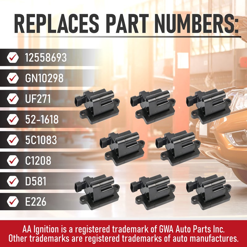 AA Ignition Ignition Coil Pack Set of 8 - Replaces 12558693, GN10298, C1208, D581 - Compatible with Cadillac, Chevy & GMC - Escalade, Silverado, Avalanche, Express 3500, Suburban, Tahoe, Sierra, Savana, Yukon - Image 3