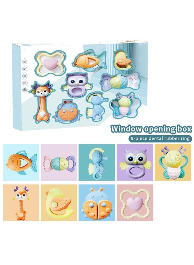 Aissiora 9-piece baby teething toy set, teething rattle toy, relieves teething discomfort, helps develop grasping skills, early education toy. - Image 2