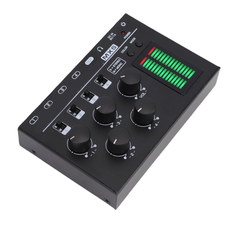 4 Channel Audio Mixer: Full Metal Casing, Independent Control - LED Level Display Compact Sound Mixer for Home Studio, PC, CD Player, Smartphones - Image 5