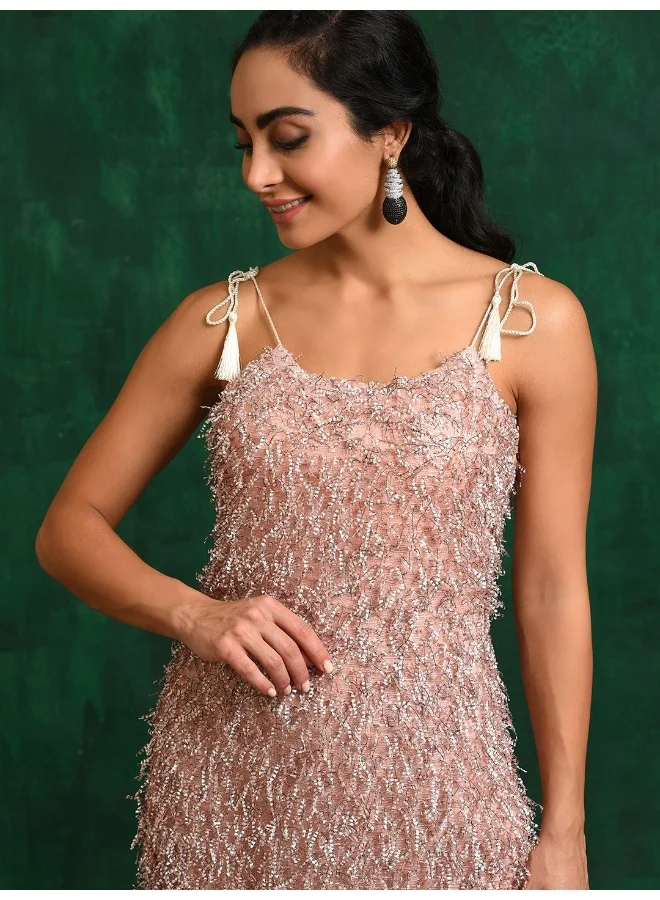 أيه كيه إس Pastel Pink Kurta with Fur